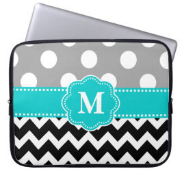 Grijze Blauwgroen zwarte Chevron Monogram laptopho Laptop Sleeve