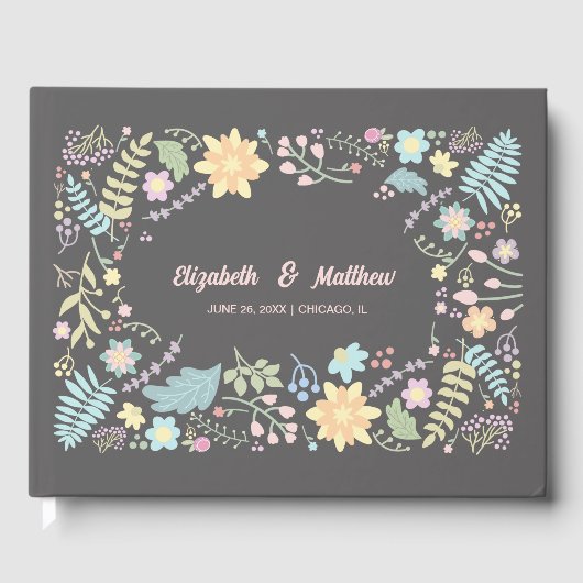 Grijze bleekroze Aqua Modern Floral Wedding Gastenboek (Voorkant)