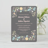 Grijze bleekroze Aqua Modern Floral Wedding Kaart (Staand voorkant)