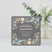 Grijze bleekroze Aqua Modern Floral Wedding Kaart (Staand voorkant)