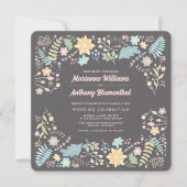 Grijze bleekroze Aqua Modern Floral Wedding Kaart (Voorkant)