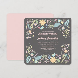 Grijze bleekroze Aqua Modern Floral Wedding Kaart