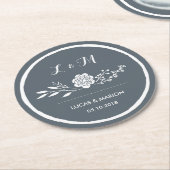 Grijze Bloem Bouquet Monogram Weddenschap Ronde Kartonnen Onderzetter (Gebogen)