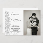 Grijze Bloem Kunst Bruiloft Uitnodigingen met foto (Voorkant / Achterkant)