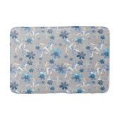 Grijze bloem, retro, grijs, blauw badmat (Voorkant)