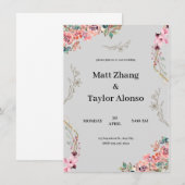 Grijze bloemen bruiloft uitnodiging (Voorkant / Achterkant)