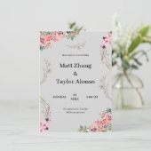 Grijze bloemen bruiloft uitnodiging (Staand voorkant)