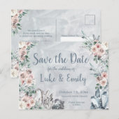 Grijze Bloemen & Kristallen Huwelijk Save the Date Briefkaart (Voorkant / Achterkant)