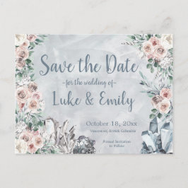 Grijze Bloemen & Kristallen Huwelijk Save the Date Briefkaart