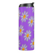 Grijze bloemen op paarse thermosbeker (Gedraaid links)