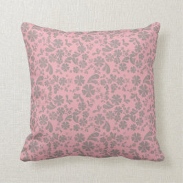 Grijze bloemen op roze MOJO Pillow Kussen