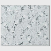 Grijze Bloemen Schilderen Botanisch Cadeaupapier (Vlak)