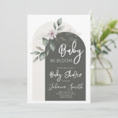 Grijze Bloemenboog Baby in Bloom Baby shower Kaart (Staand voorkant)