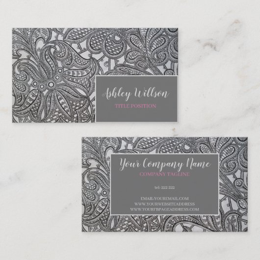 Grijze bloemenkant visitekaartje (Voorkant / Achterkant)