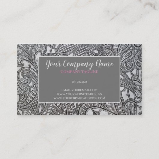 Grijze bloemenkant visitekaartje (Achterkant)