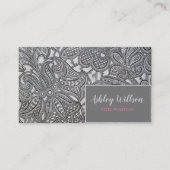 Grijze bloemenkant visitekaartje (Voorkant)