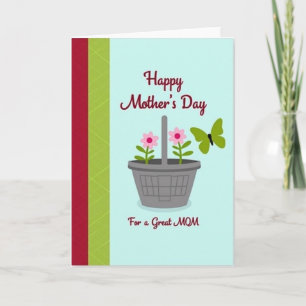 Grijze bloemenmand Moederdag kaart