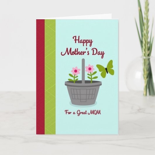 Grijze bloemenmand Moederdag kaart (Voorkant)