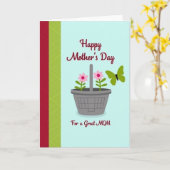Grijze bloemenmand Moederdag kaart (Gele Bloem)