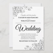 Grijze Bloemfiligree Elegante Chic Wedding Kaart (Voorkant)