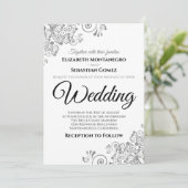 Grijze Bloemfiligree Elegante Chic Wedding Kaart (Staand voorkant)