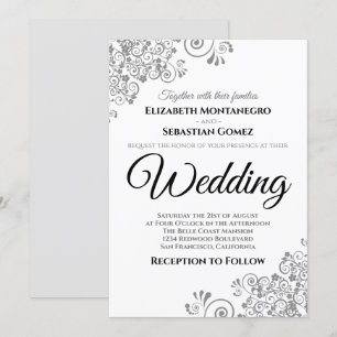 Grijze Bloemfiligree Elegante Chic Wedding Kaart