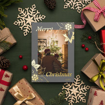 Grijze bloemige elegante vrolijke kerst portret fo