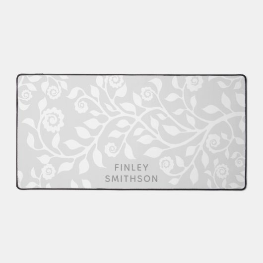 Grijze bloemige krullen sjabloon Elegant Klasseus Bureaumat (Voorkant)