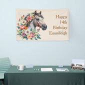 Grijze bloemige paard tiener meisje verjaardag spandoek (Beurs)