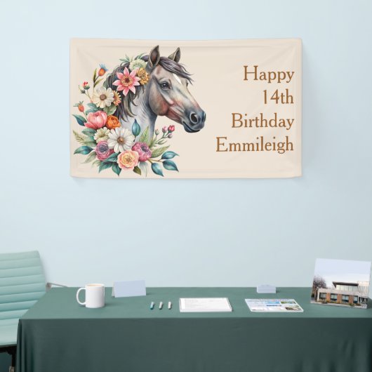 Grijze bloemige paard tiener meisje verjaardag spandoek (Beurs)