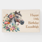Grijze bloemige paard tiener meisje verjaardag spandoek (Horizontaal)