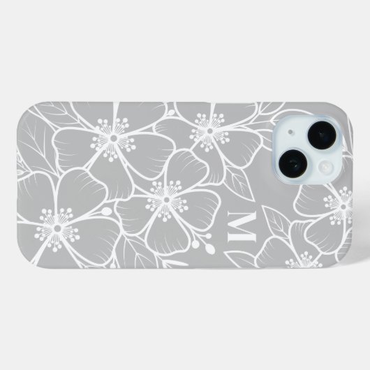 Grijze bloemmonogram Case-Mate iPhone case (Achterkant (horizontaal))