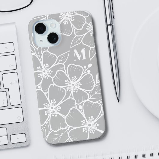 Grijze bloemmonogram Case-Mate iPhone case