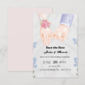 Grijze bloemrand Save the Date Invitation Kaart (Voorkant / Achterkant)