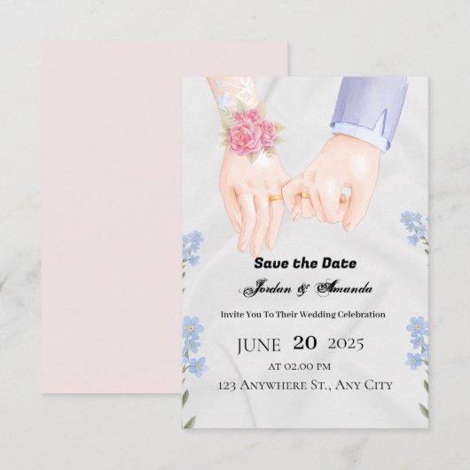 Grijze bloemrand Save the Date Invitation Kaart (Voorkant / Achterkant)