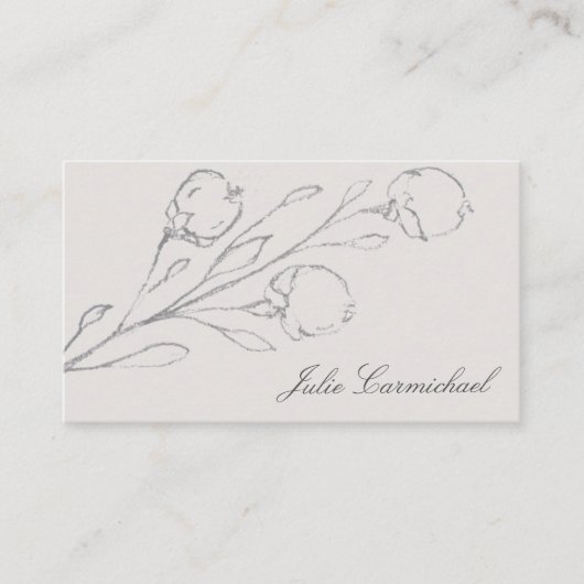 Grijze Bloemschets Elegant Visitekaartje (Voorkant)