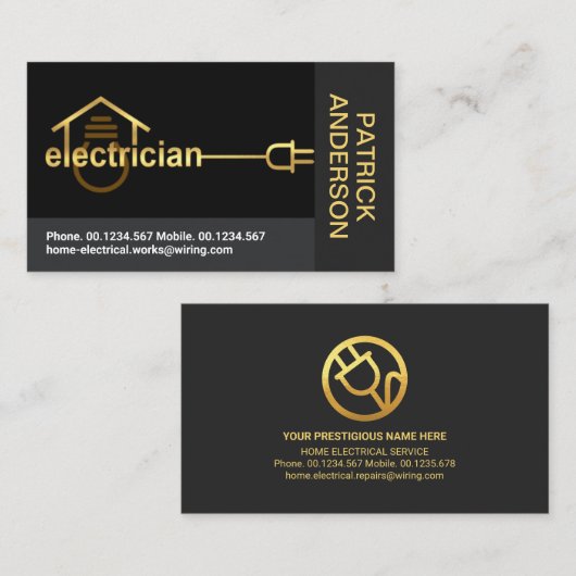 Grijze Blokken Goud Elektrische Bedrading Visitekaartje (Voorkant / Achterkant)