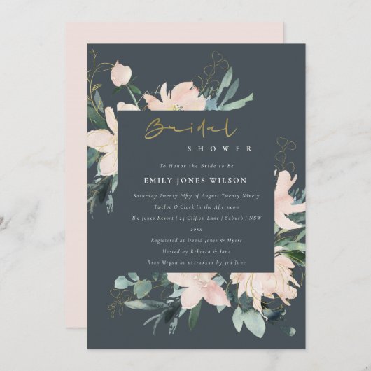 GRIJZE BLOZEND BLOEMENFRAME WATERVERF BRUIDSSLUIER KAART (Voorkant / Achterkant)