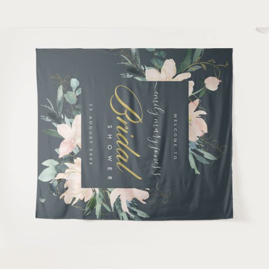 GRIJZE BLOZEND FLORALE WATERVERF BRUIDSSHOWER WELK WANDKLEED (Voorkant (horizontaal))