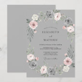 Grijze Blush Bloemenslingers Bruiloft Kaart (Voorkant / Achterkant)