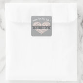 Grijze Blush Bloemhart Trouw Bruiloft Vierkante Sticker (Tas)