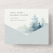 Grijze Blush Groen Blauw Bergen Pine Bat Mitzvah All In One Uitnodiging (Achterkant)