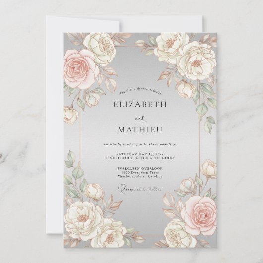 Grijze Blush Serene Bruiloft Kaart (Voorkant)