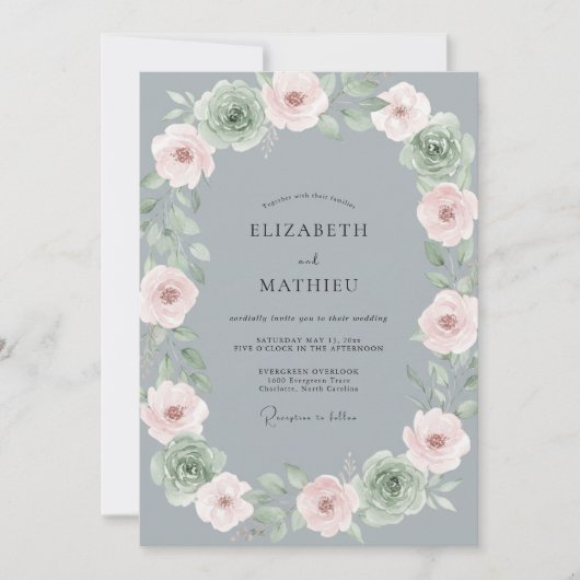 Grijze Blush Succulente Eucalyptus Bruiloft Kaart (Voorkant)