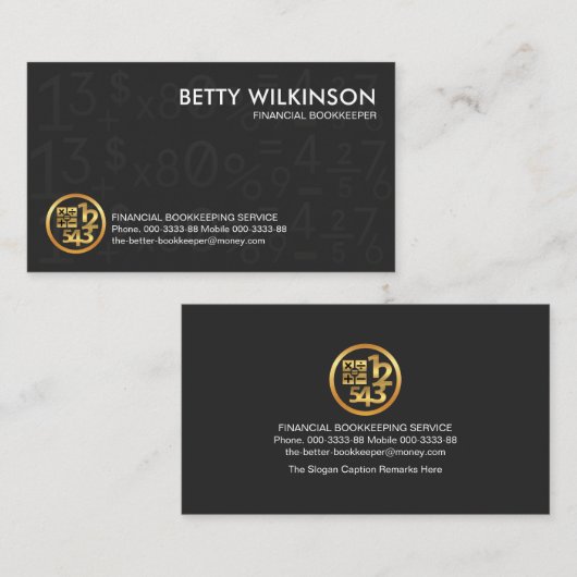 Grijze boekhoudingsnummersymbolen visitekaartje (Voorkant / Achterkant)