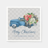 Grijze Boerderij Plaid  Blauwe Kerstwagen Servet (Voorkant)