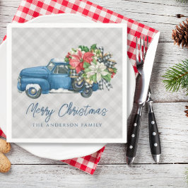 Grijze Boerderij Plaid Blauwe Kerstwagen Servet