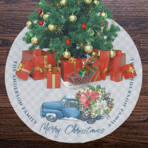 Grijze boerderij plaid vintage blauwe kersttruck kerstboom rok