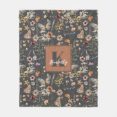 Grijze Boho Bloemige Monogram Fleece Deken (Voorkant)