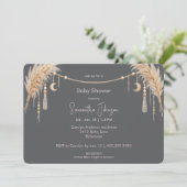 Grijze Boho Pampas Baby Shower Kaart (Staand voorkant)